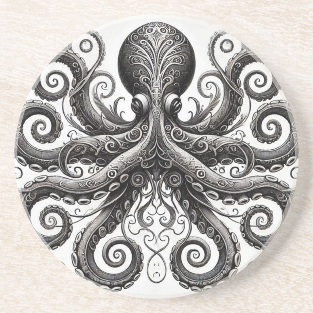 Kraken Steampunk Octopus Verziert Black Getränkeuntersetzer (Vorne)