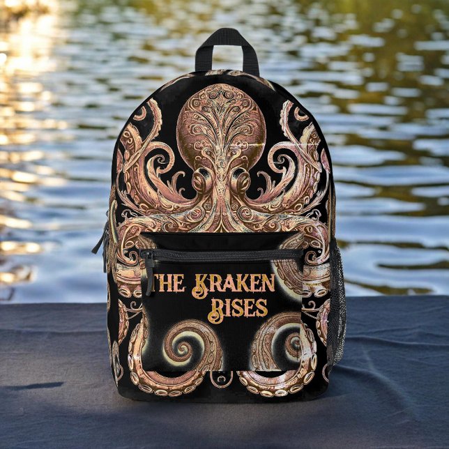 Kraken Steampunk Octopus Verziert Gold Black Bedruckter Rucksack (Von Creator hochgeladen)