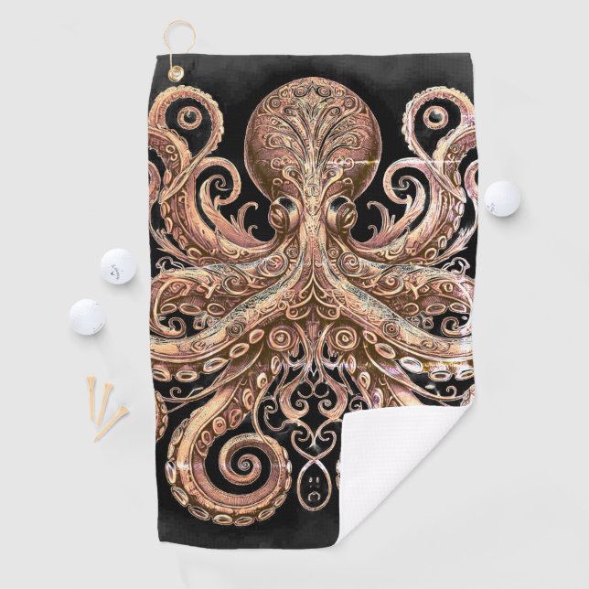 Kraken Steampunk Octopus Verziert Gold Black Golfhandtuch (Insitu)