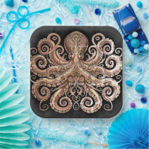 Kraken Steampunk Octopus Verziert Gold Black Pappteller