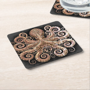 Kraken Steampunk Octopus Verziert Gold Black Rechteckiger Pappuntersetzer