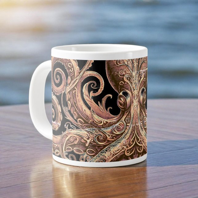 Kraken Steampunk Octopus Verziert Gold und Black Jumbo-Tasse (Von Creator hochgeladen)