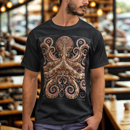 Kraken Steampunk Octopus Verziert Gold und Black T-Shirt