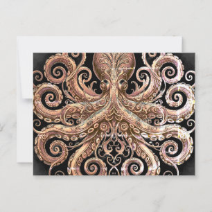 Kraken Steampunk Oktopus Verziert Gold Schwarz Postkarte