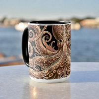 Kraken Steampunk Oktopus Verziert Gold und Schwarz