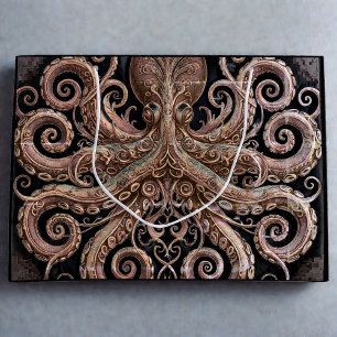 Kraken Steampunk Oktopus Verziert in Gold und Schw Große Geschenktüte