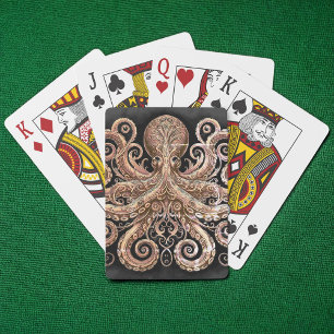 Kraken Steampunk Tintenfisch Verziert Gold Schwarz Spielkarten