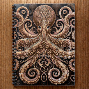 Kraken Steampunk Tintenfisch Verziert Gold und Sch Notizblock