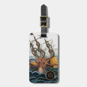 Kraken Steampunk Vintage-Oktopus 3-Buchstaben-Mono Gepäckanhänger