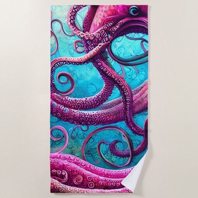 Kraken Tentacles Pink Octopus Strandtuch (Vorderseite)