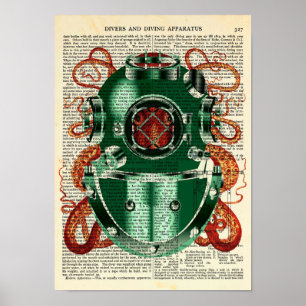Kraken Tragen Helm Vintage Neugier Poster