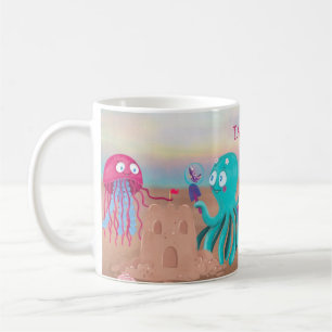 Kraken- und Quallenfisch-Cartoon Kaffeetasse