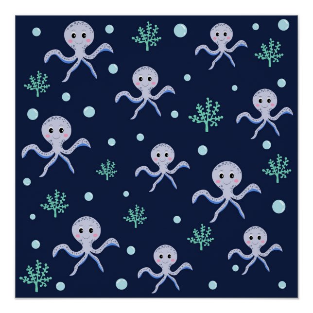 Kraken unter dem Meereskidsmuster Poster (Vorderseite)