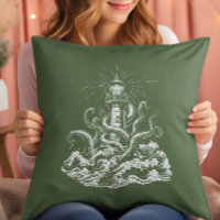 Kraken verschlingt einen Leuchtturm auf grünem Lei