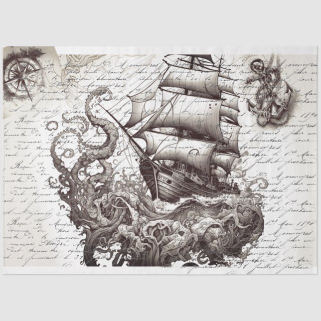 Kraken vs. Pirat nautical theme Seidenpapier (Vorderseite)