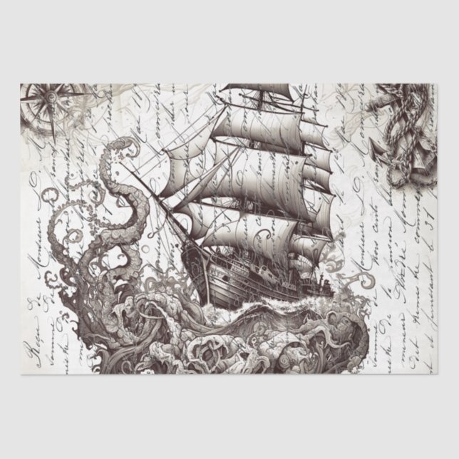 Kraken vs. Pirat nautical theme Seidenpapier (Vorderseite)