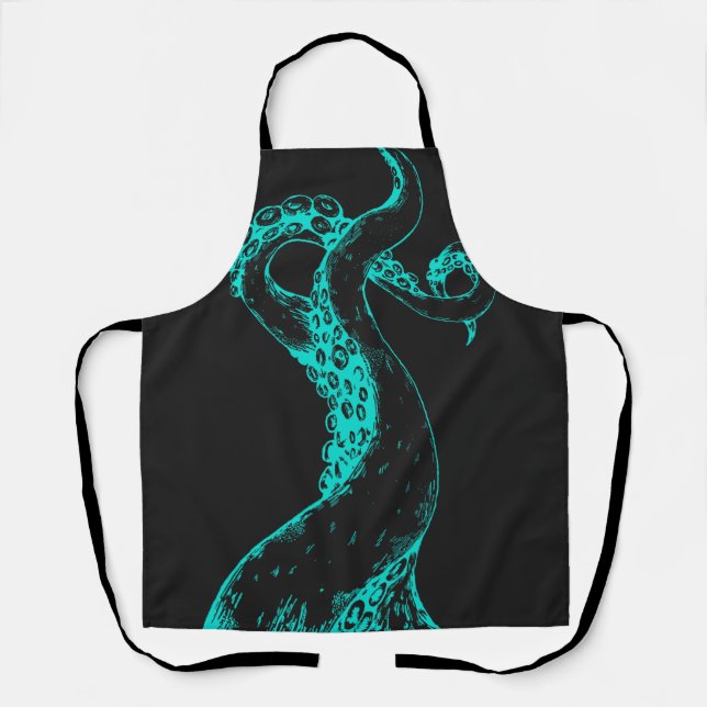 Krakenarme aqua auf schwarzer Schürze (Vorderseite)