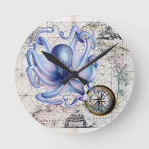 Krakenkarte Nautica Runde Wanduhr