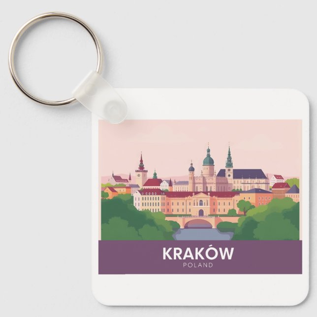 Kraków Poland Pastel Travel – Wawel Castle Schlüsselanhänger (Vorderseite)