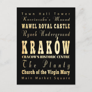 Kraków Stadt Polen Typografie Kunst Postkarte