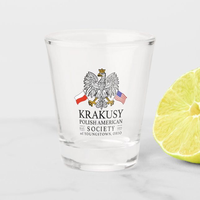 Krakusy Polnisch American Society Shot Glass Schnapsglas (Vorderseite)