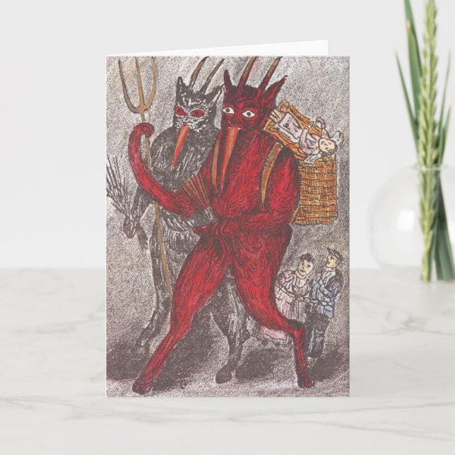 Krampus bei Kindern Feiertagskarte (Vorderseite)