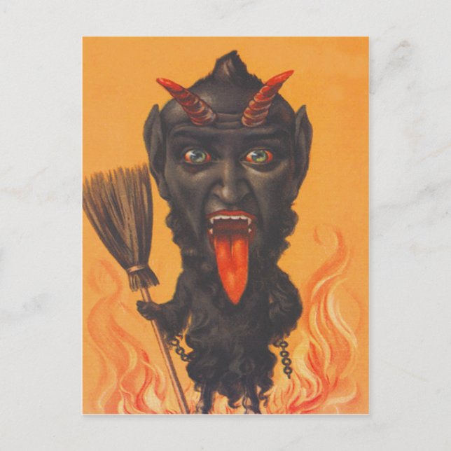Krampus Besen Hölle Ketten Postkarte (Vorderseite)