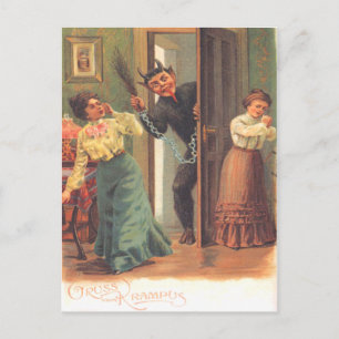 Krampus bestraft Frauen Postkarte