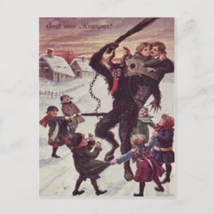 Krampus bestraft Kinder im Schnee Postkarte