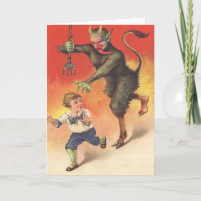 Krampus Chasing Child Feiertagskarte (Vorderseite)