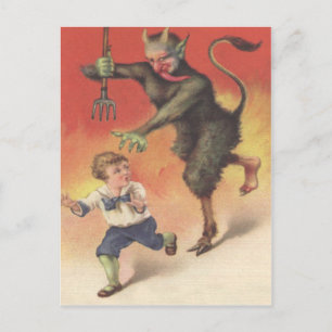 Krampus Chasing Child Postkarte