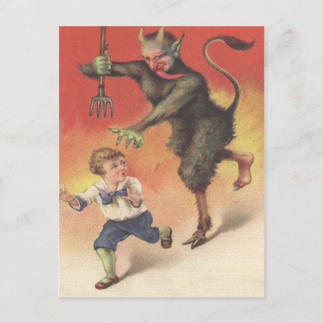 Krampus Chasing Child Postkarte (Vorderseite)