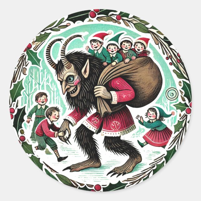 Krampus Christmas Runder Aufkleber (Vorderseite)