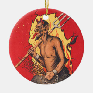 Krampus Dämon Teufel Mistgabel Gerte Keramikornament