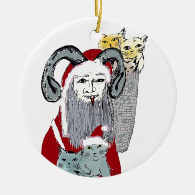 Krampus, das Kätzchen auf Weihnachten stiehlt Keramik Ornament (Vorne)