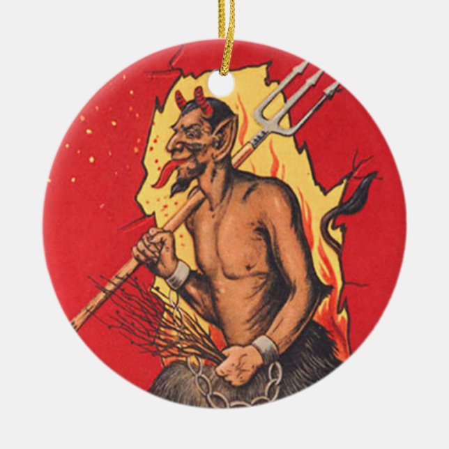 Krampus Demon Devil Pitchfork Switch Keramikornament (Vorne)