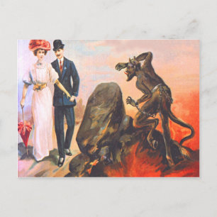 Krampus, der ein erwachsenes Paar verfolgt Postkarte