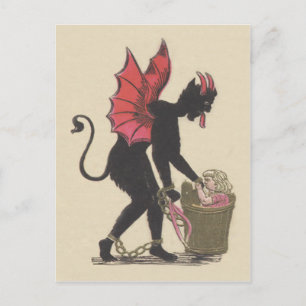 Krampus entführt Kind Ketten Flügel Postkarte
