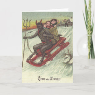 Krampus entführt Kinder auf dem Schlitten Feiertagskarte