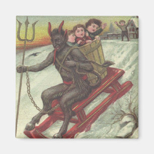 Krampus entführt Kinder auf Schlitten-Gabel Magnet