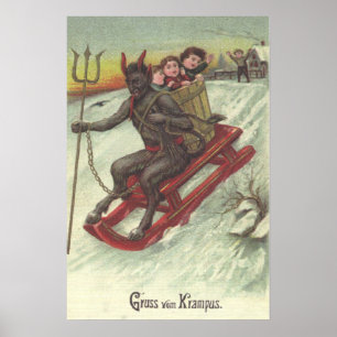 Krampus entführt Kinder mit seiner Schlitten-Gabel Poster