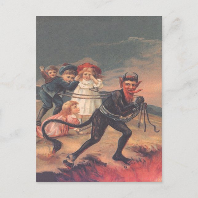 Krampus entführt Kinder Postkarte (Vorderseite)