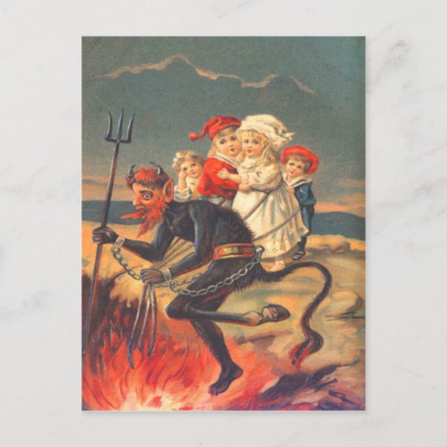 Krampus entführt Kinder Postkarte (Vorderseite)