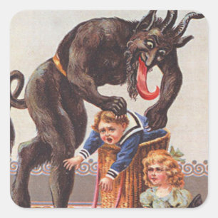 Krampus entführt Kinder Quadratischer Aufkleber