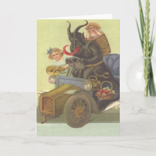 Krampus entführt kleine Mädchen im Auto Feiertagskarte
