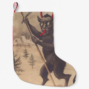 Krampus entführt Leute Ski wechseln Winter Kleiner Weihnachtsstrumpf