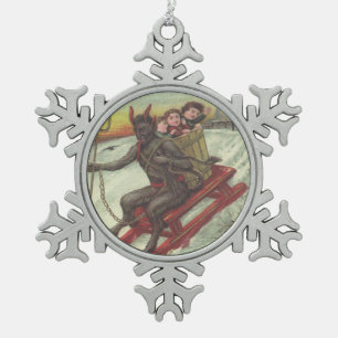 Krampus Entführung von Kindern auf Schlitten Schneeflocken Zinn-Ornament