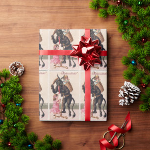 Krampus erschreckt Mädchen Vintage-Feiertag Weihna Geschenkpapier