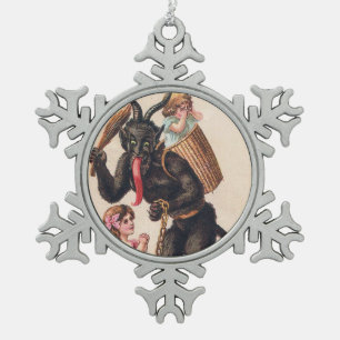Krampus erschreckt Mädchen Vintage-Feiertag Weihna Schneeflocken Zinn-Ornament