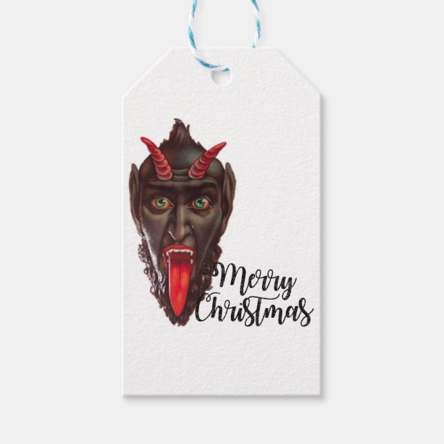 Krampus fröhliche Weihnachten Geschenkanhänger (Vorderseite)